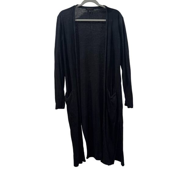Donna Karan Cardigan-100% Linen Long Sleeve Open Front Cardigan Black Size Small - Picture 1 of 14